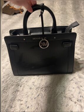 Michael Kors Black Leather Structured Tote with MK Charm